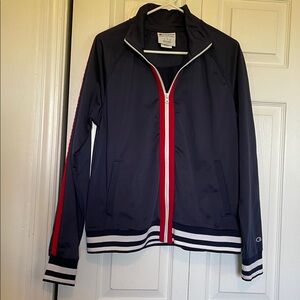 VTG Women’s L Champion full zip jacket Blue w/red-white stripe Active Y2K Track